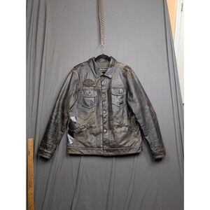Harley Davidson Men Leather Jacket Racing Brown Size XL